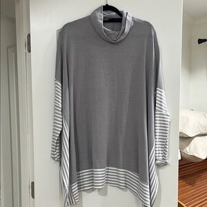 Gray and White Striped Cowl Neck Top